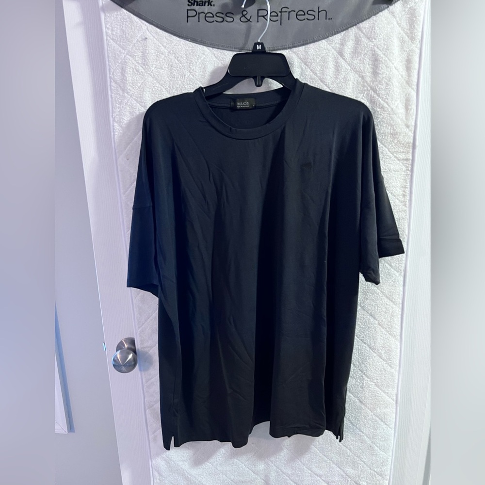 NUUDS Black Cotton Crew Biker Short Set